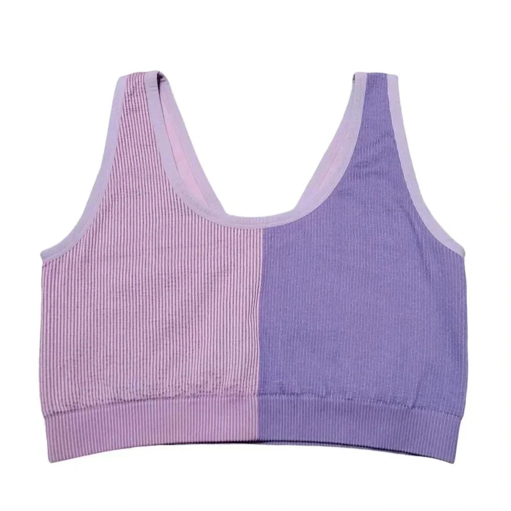 Colsie Women's Reversible Ribbed Bralette - Pink and Purple Size 2X